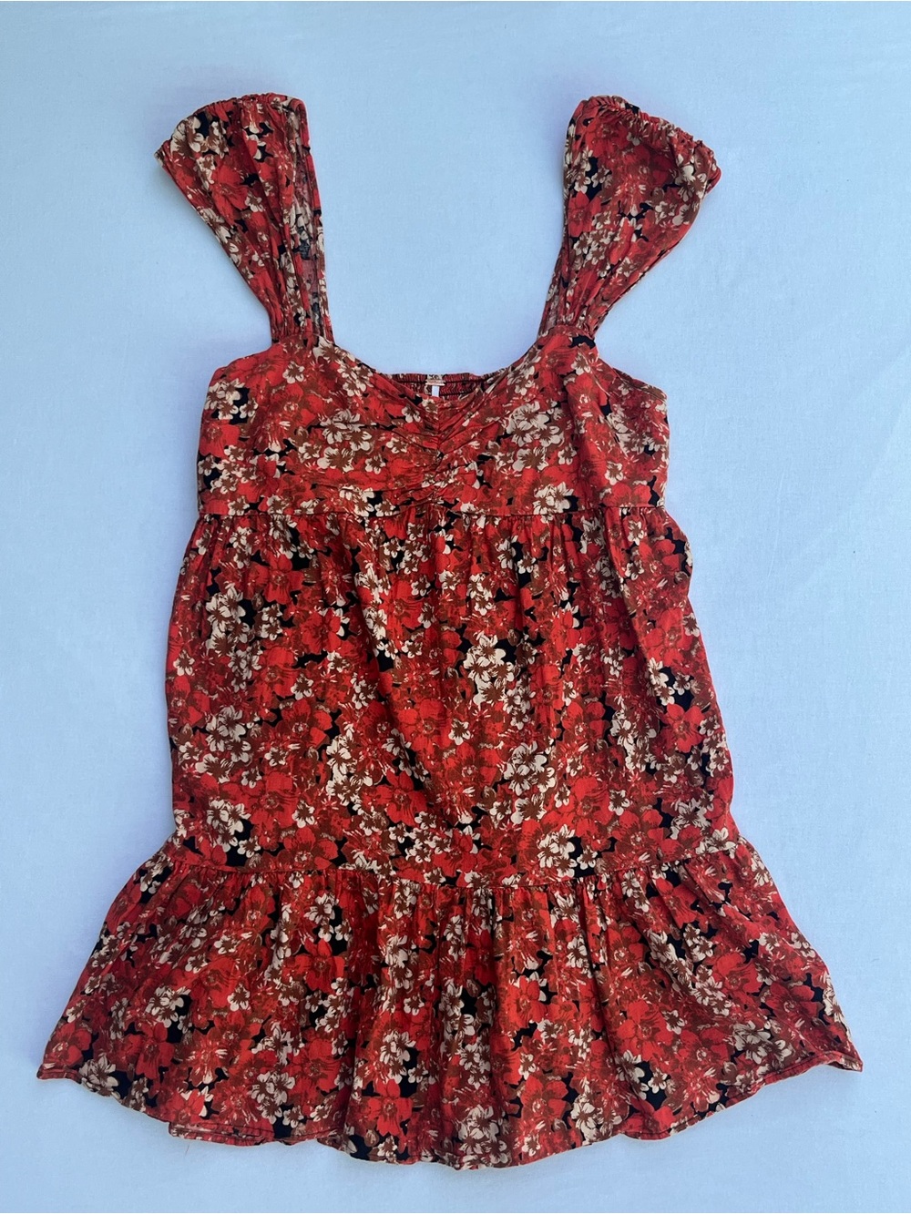 Free People Night Combo Orange Floral Summer Mini Dress Sweetheart Neckline XL